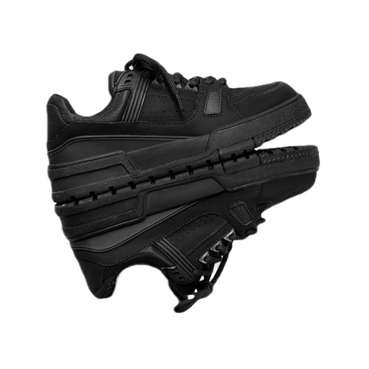Black Knight INS style men’s black sports casual shoes with non-slip wear-resistant chunky sole and height-increasing design for everyday comfort and style