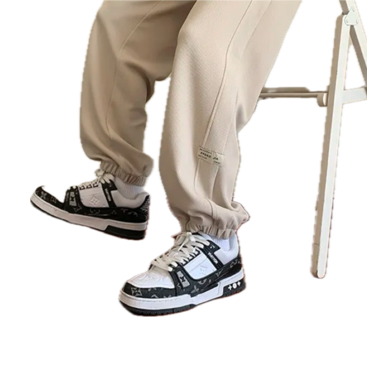 Men's relaxed fit trousers with adjustable drawstring waist, front and rear pockets, designed for all-day comfort and casual style