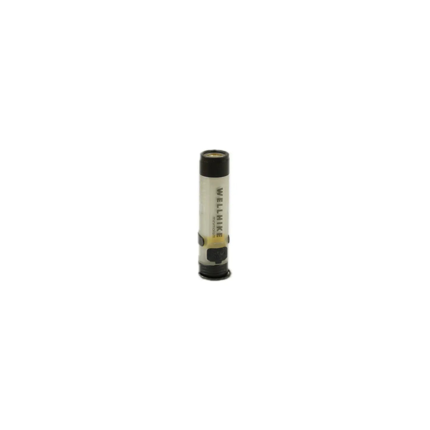 A single wellhike shotgun cartridge with a transparent body and black end, displayed against a white background.