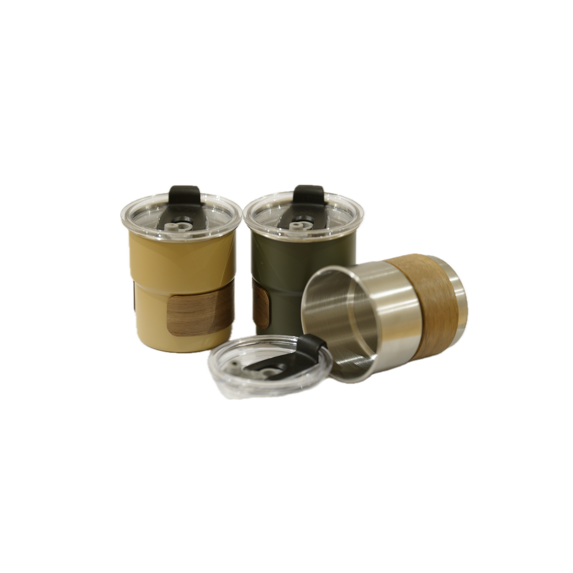 304 stainless steel coffee cup in green, beige and silver, with cap, perfect for everyday use.
