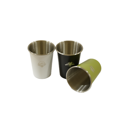 350ml 304 stainless steel cup set in green, black, orange and white colors;  Safe, environment friendly; perfect for camping.