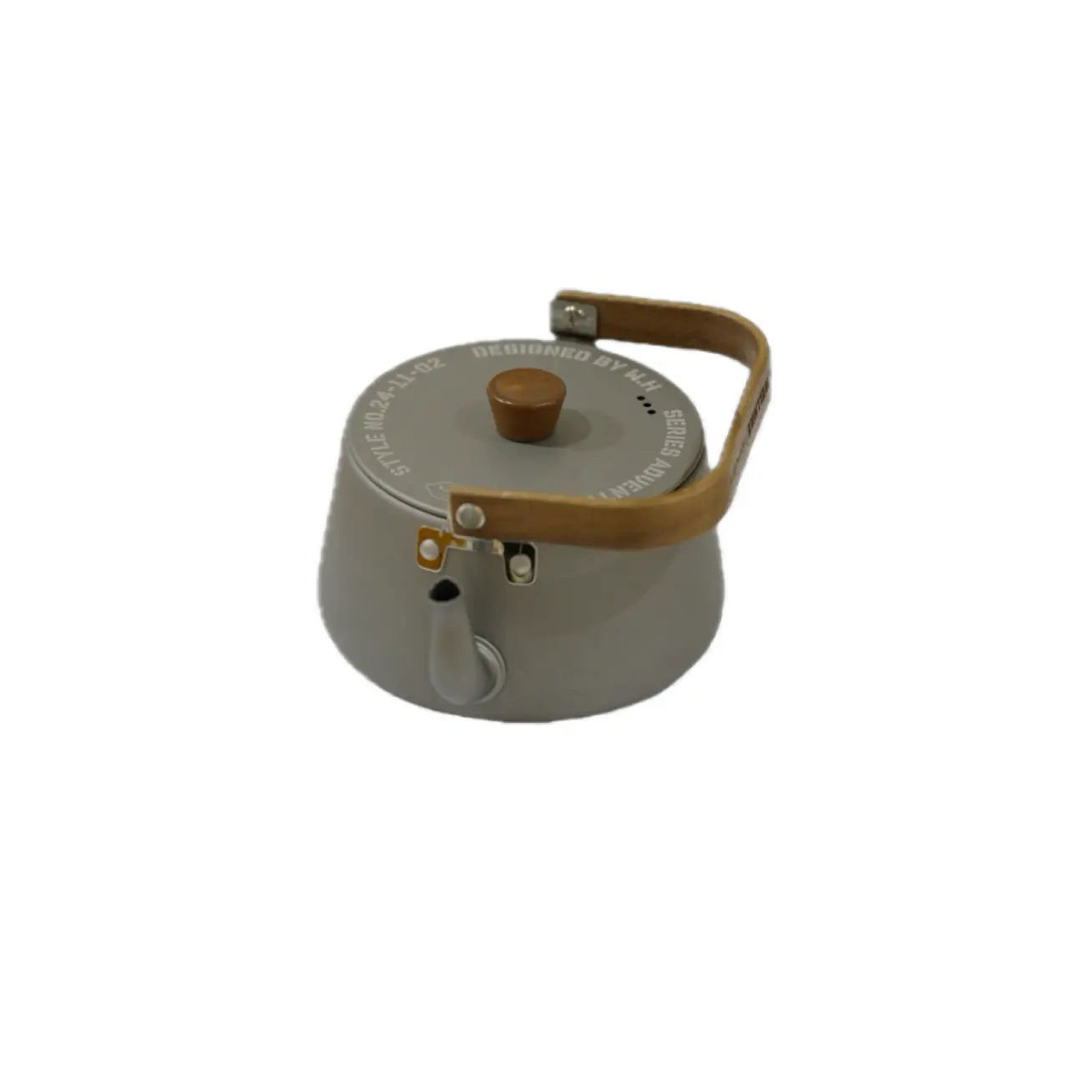 Aluminium kettle 1.1L with a wooden handle on a white background