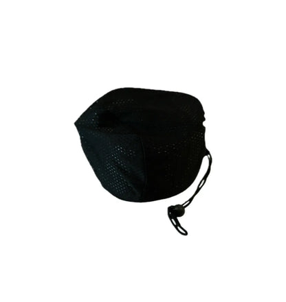 Aluminium kettle 1.1L for camping in a black drawstring bag on a white background