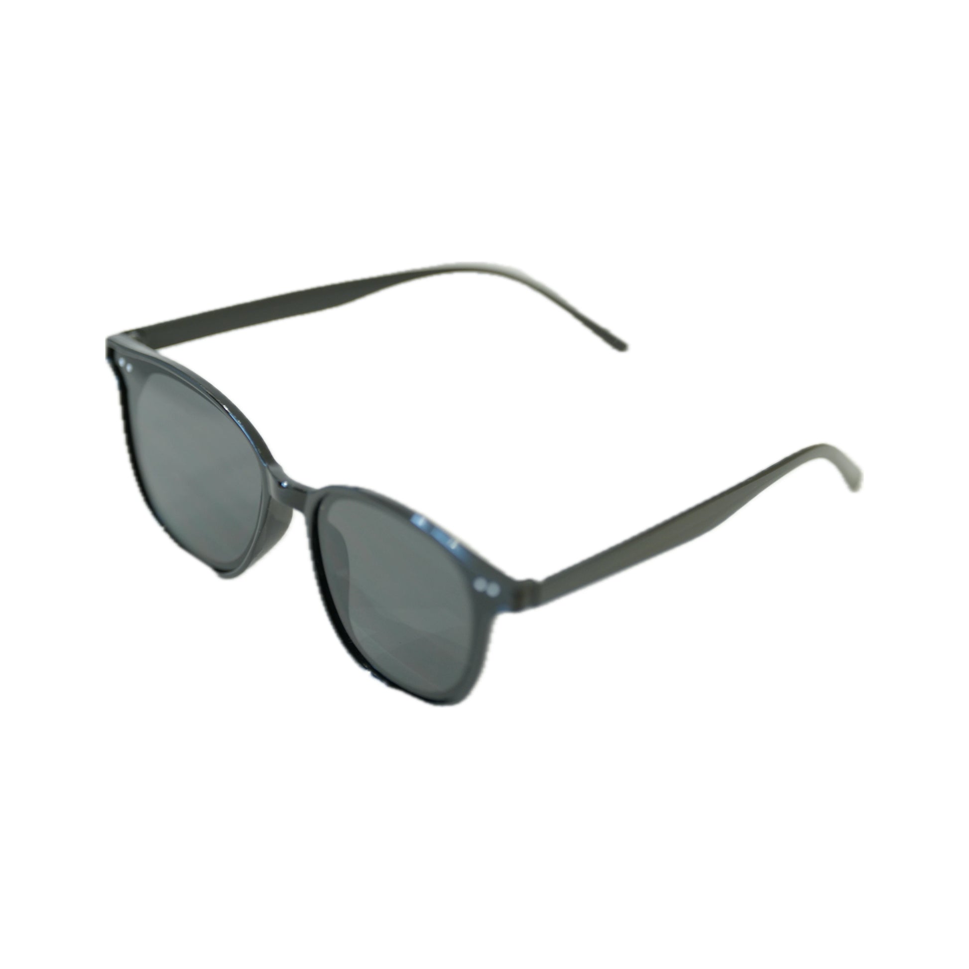 Sleek, round-frame sunglasses with dark lenses and slender arms, displayed against a white background.