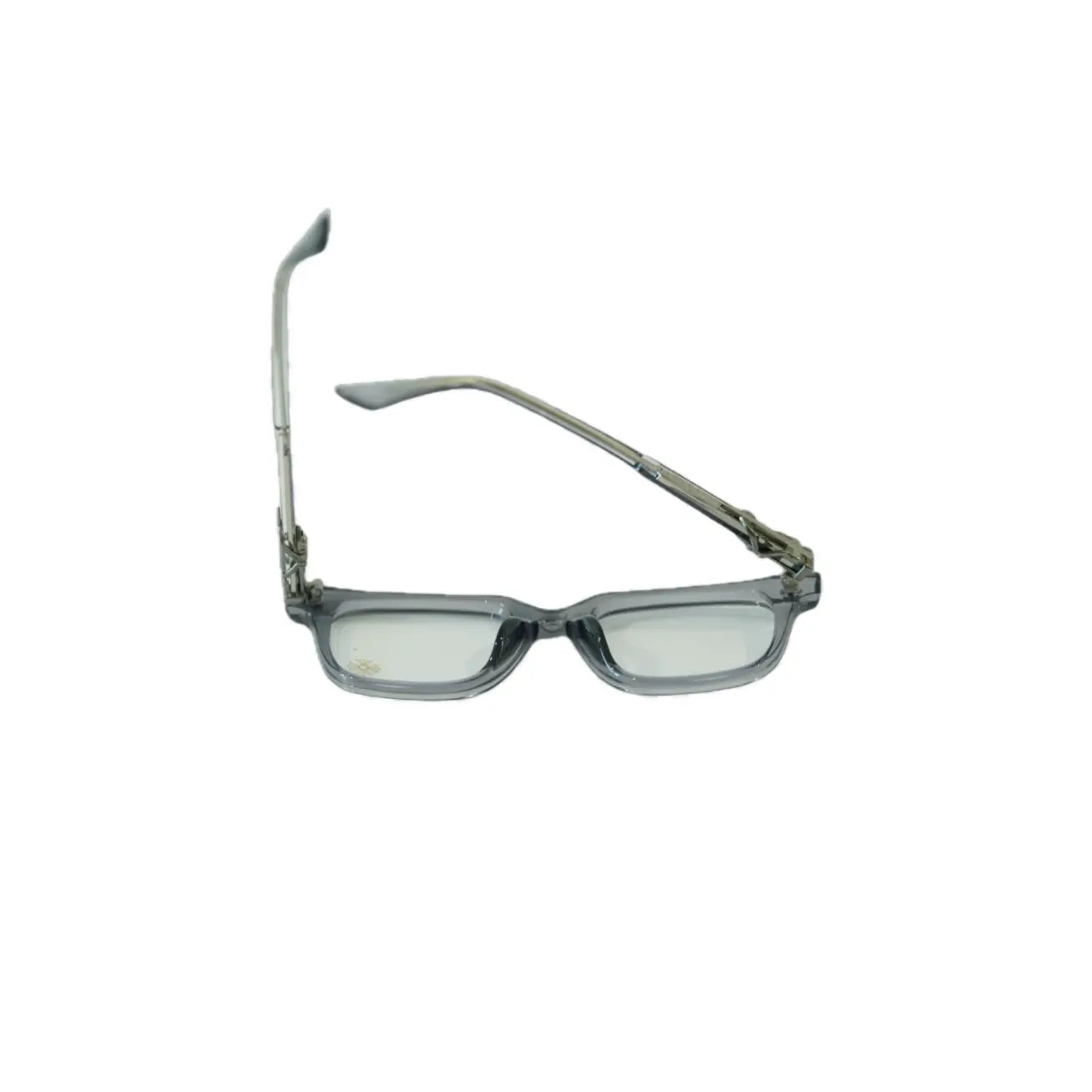 Clear eyeglasses with a thin frame on a white background