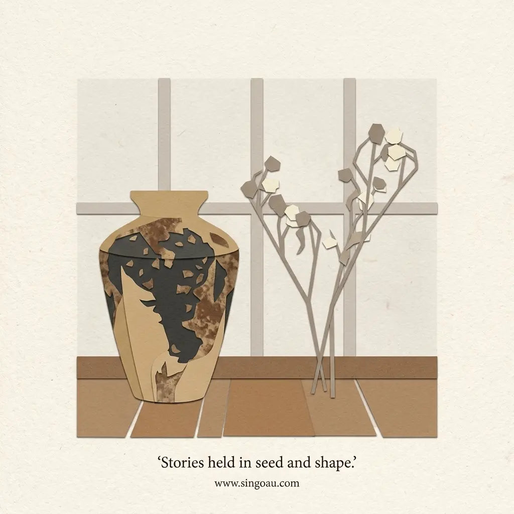 'Earthen Whispers' Wabi-Sabi Style Ceramic Vase hand draw image singoau