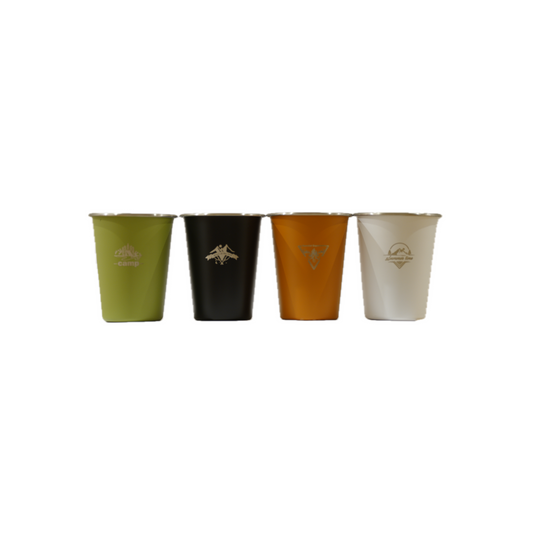 350ml 304 stainless steel cup set in green, black, orange and white colors;  Safe, environment friendly; perfect for camping.