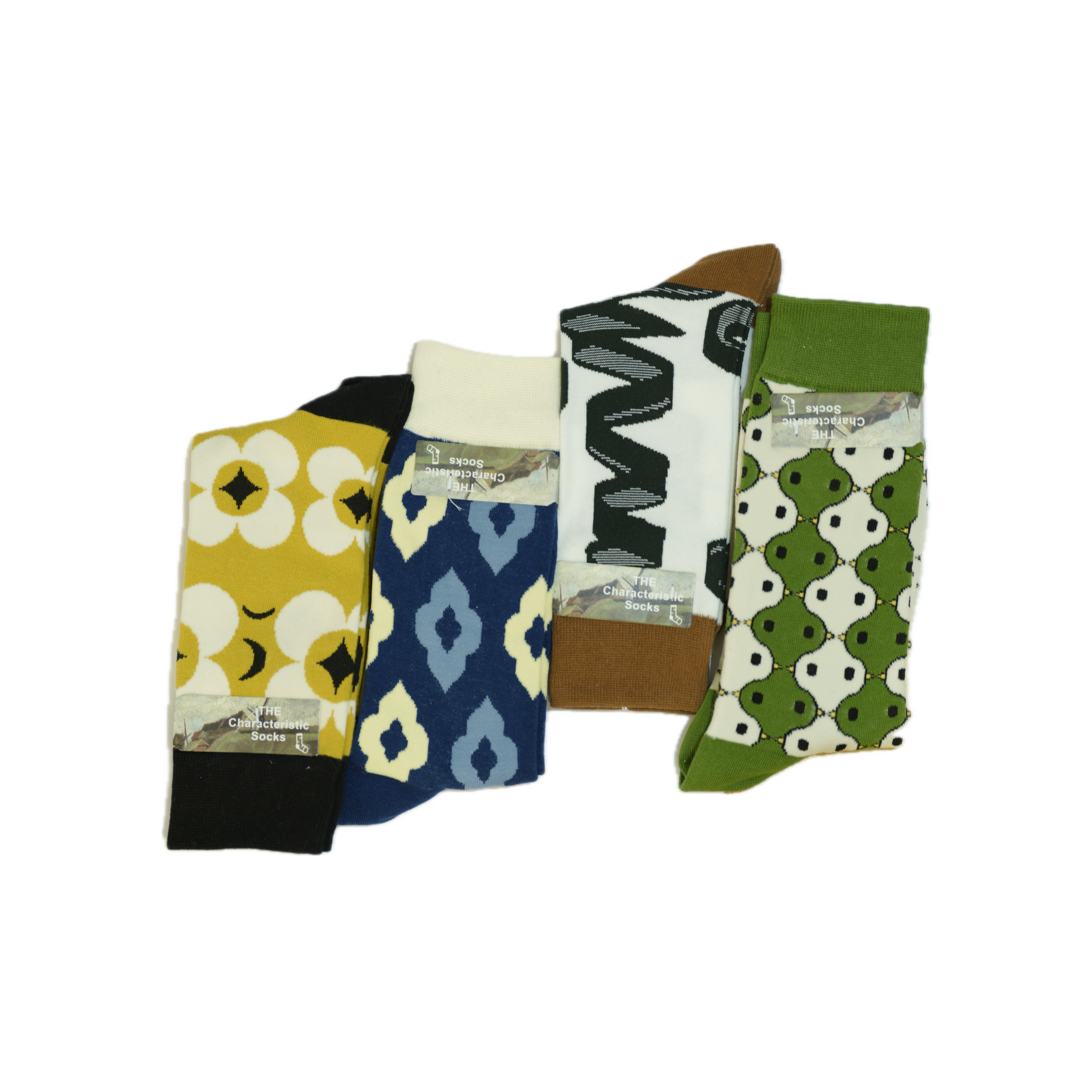 4 pairs of cotton socks pack with green, yellow, brown and blue colors inspired by Van Gogh’s golden fields
