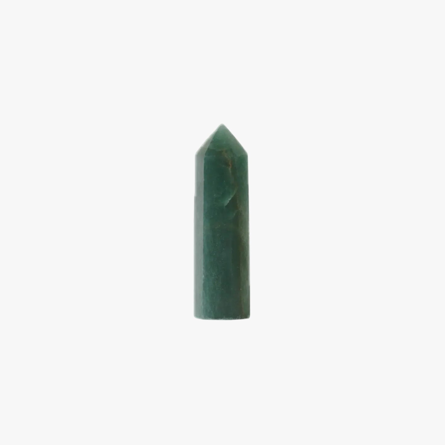 A green aventurine point tower, shown vertically against a solid white background.