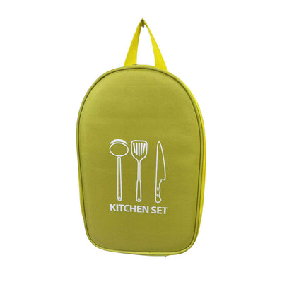 Green kitchen set bag keeps your essential kitchenware safe, organized, and ready to use.  Perfect for camping and picnic.