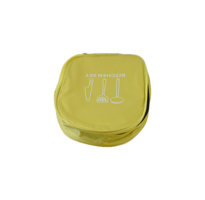 Green kitchen set bag keeps your essential kitchenware safe, organized, and ready to use.  Perfect for camping and picnic.