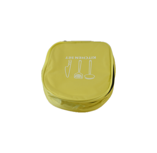 Green kitchen set bag keeps your essential kitchenware safe, organized, and ready to use.  Perfect for camping and picnic.