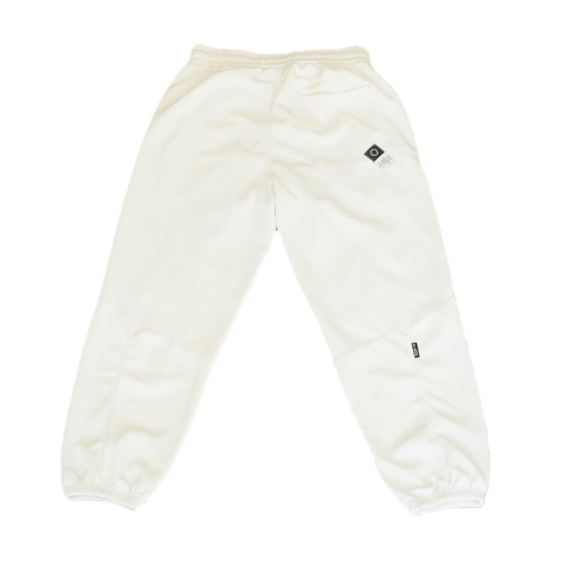 Men’s white summer jogger pants made from lightweight breathable polyester with relaxed fit and elastic cuffs for casual or active wear