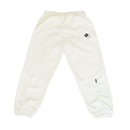 Men’s white summer jogger pants made from lightweight breathable polyester with relaxed fit and elastic cuffs for casual or active wear