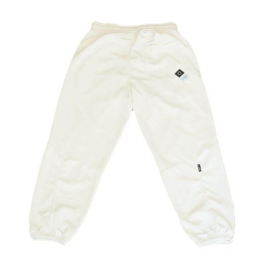 Men’s white summer jogger pants made from lightweight breathable polyester with relaxed fit and elastic cuffs for casual or active wear