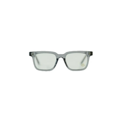 Stylish gray rectangular glasses with clear lenses and subtle embellishments on the temples.