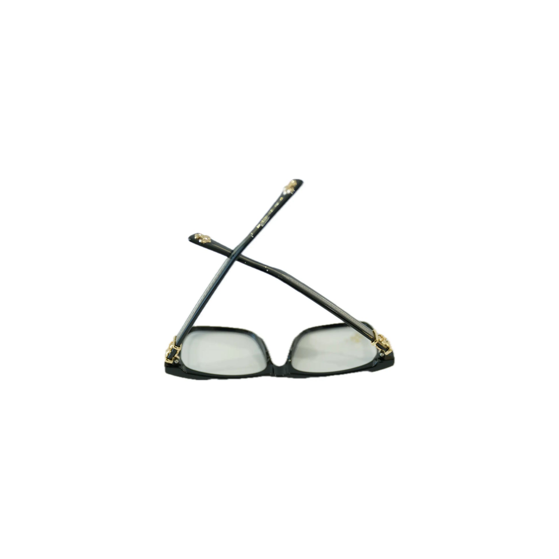 Pair of glasses with a black frame on a white background