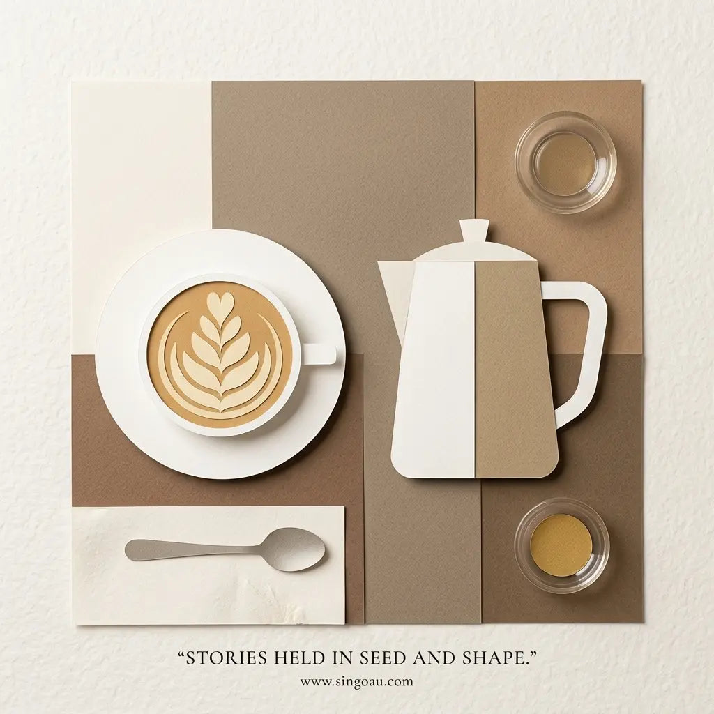 Minimalist Burnt Stone Coffee Cup & Saucer 280ml hand draw image singoau