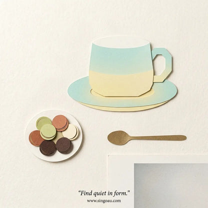 'Morning Glow' Gradient Ceramic Coffee Cup & Saucer Set 290ml hand draw image singoau