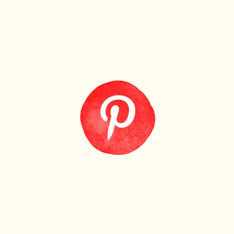 Pinterest logo in a red circle on a white background