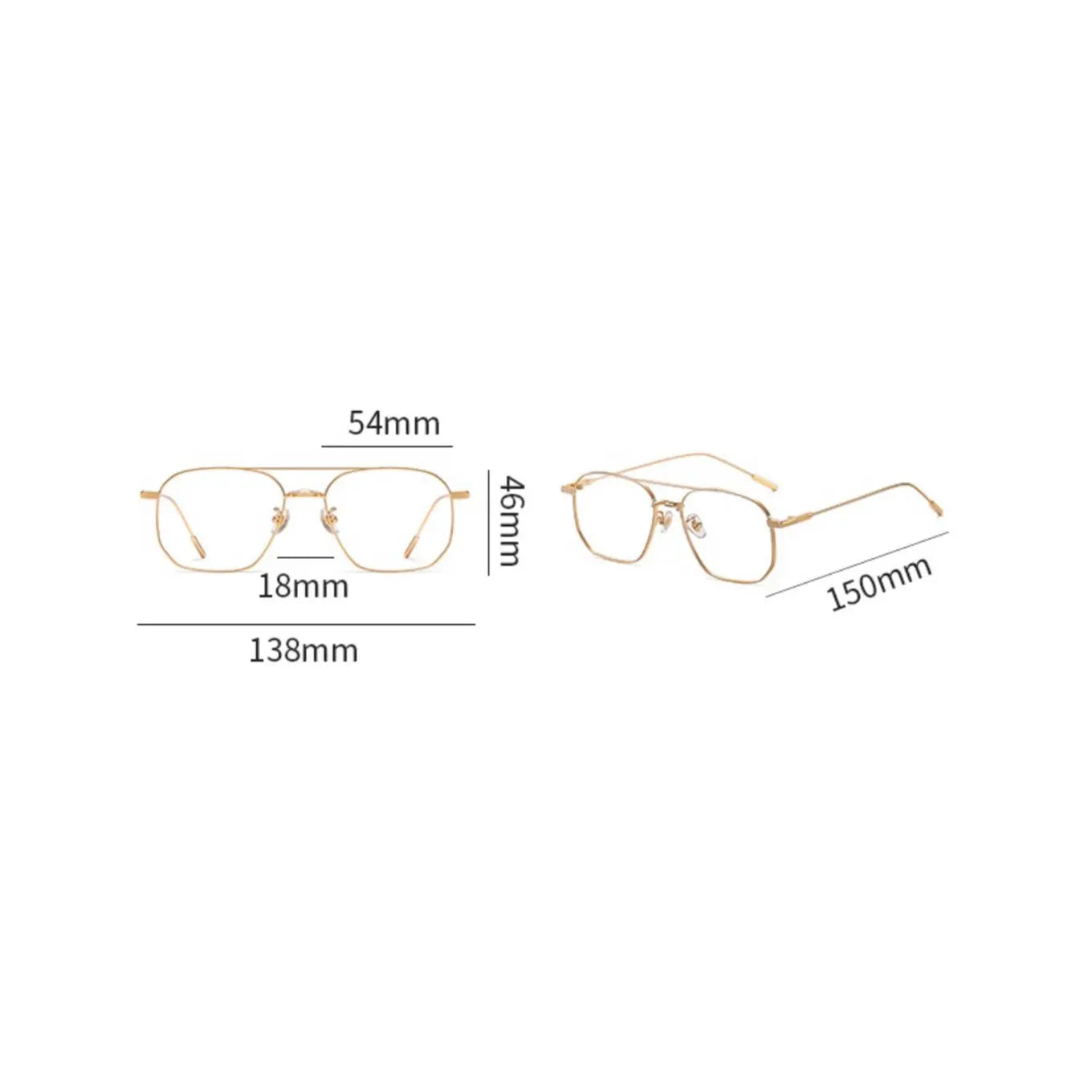 Glasses with labeled dimensions on a white background