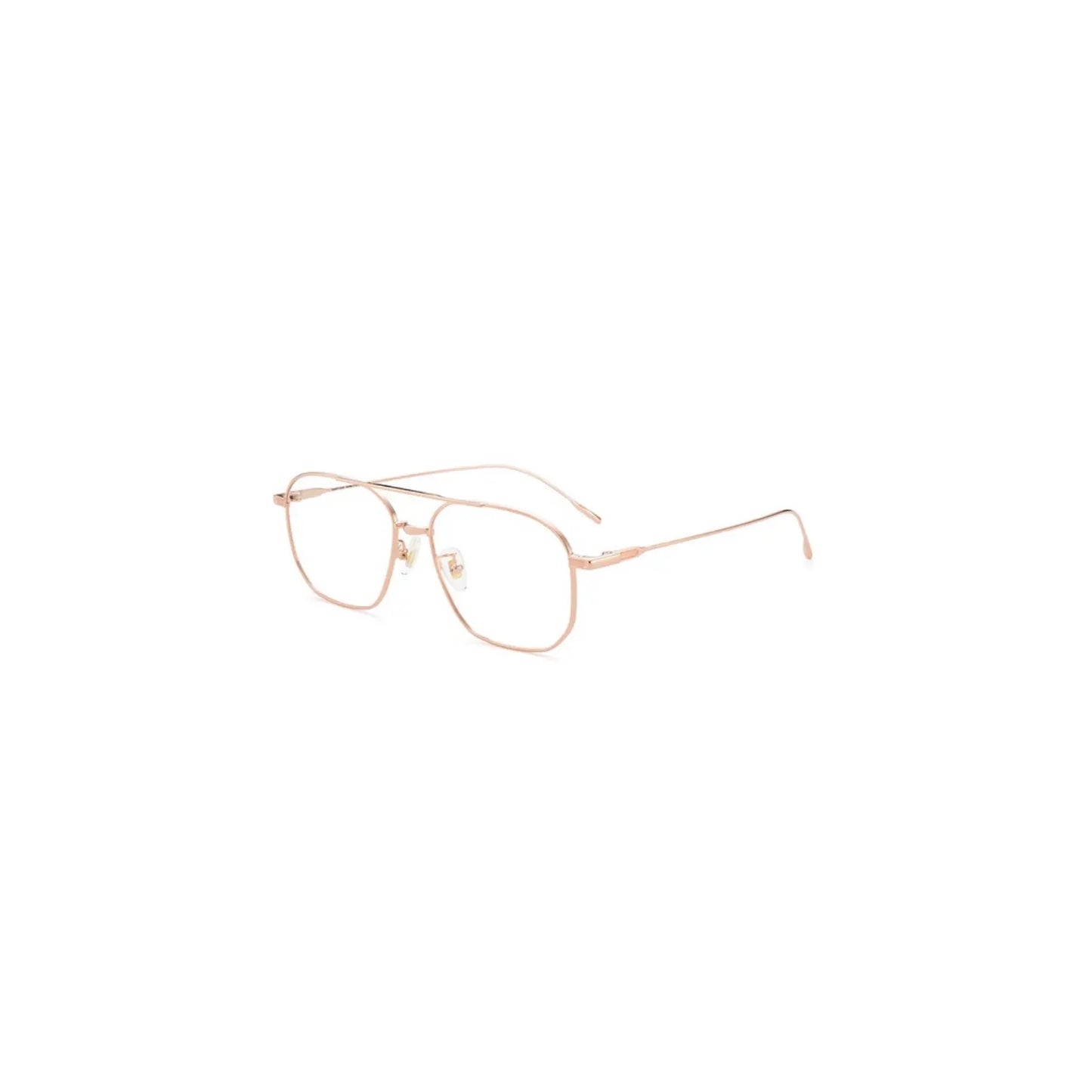 Rose gold eyeglasses on a white background