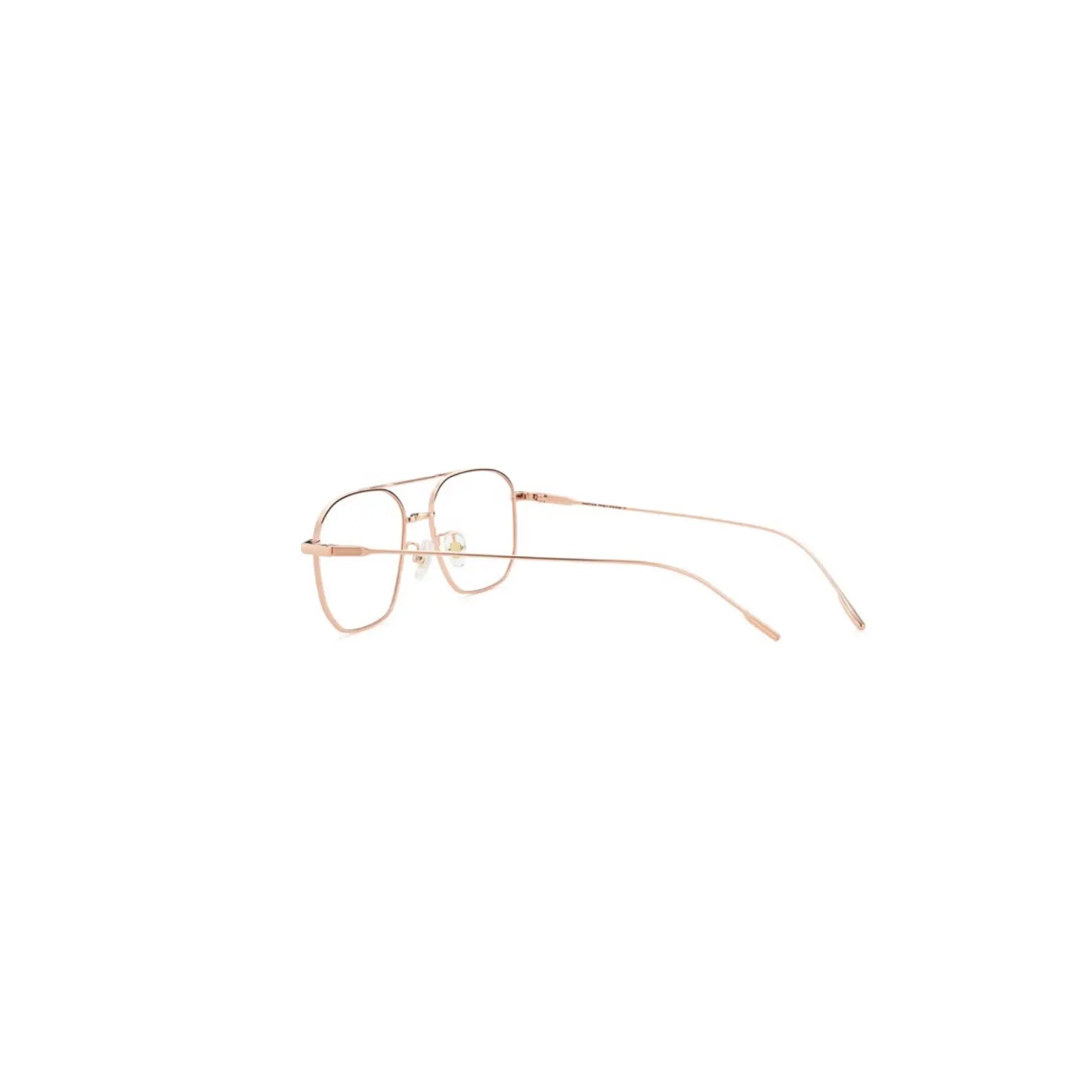 Rose gold eyeglasses on a white background