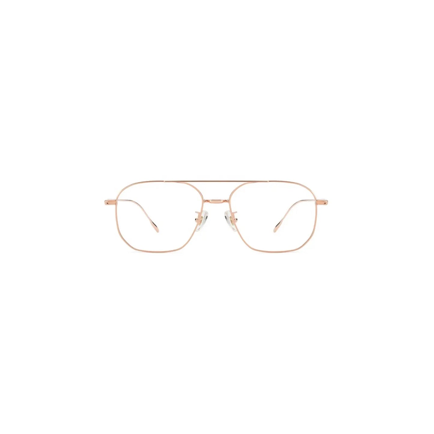 Gold-framed eyeglasses on a white background