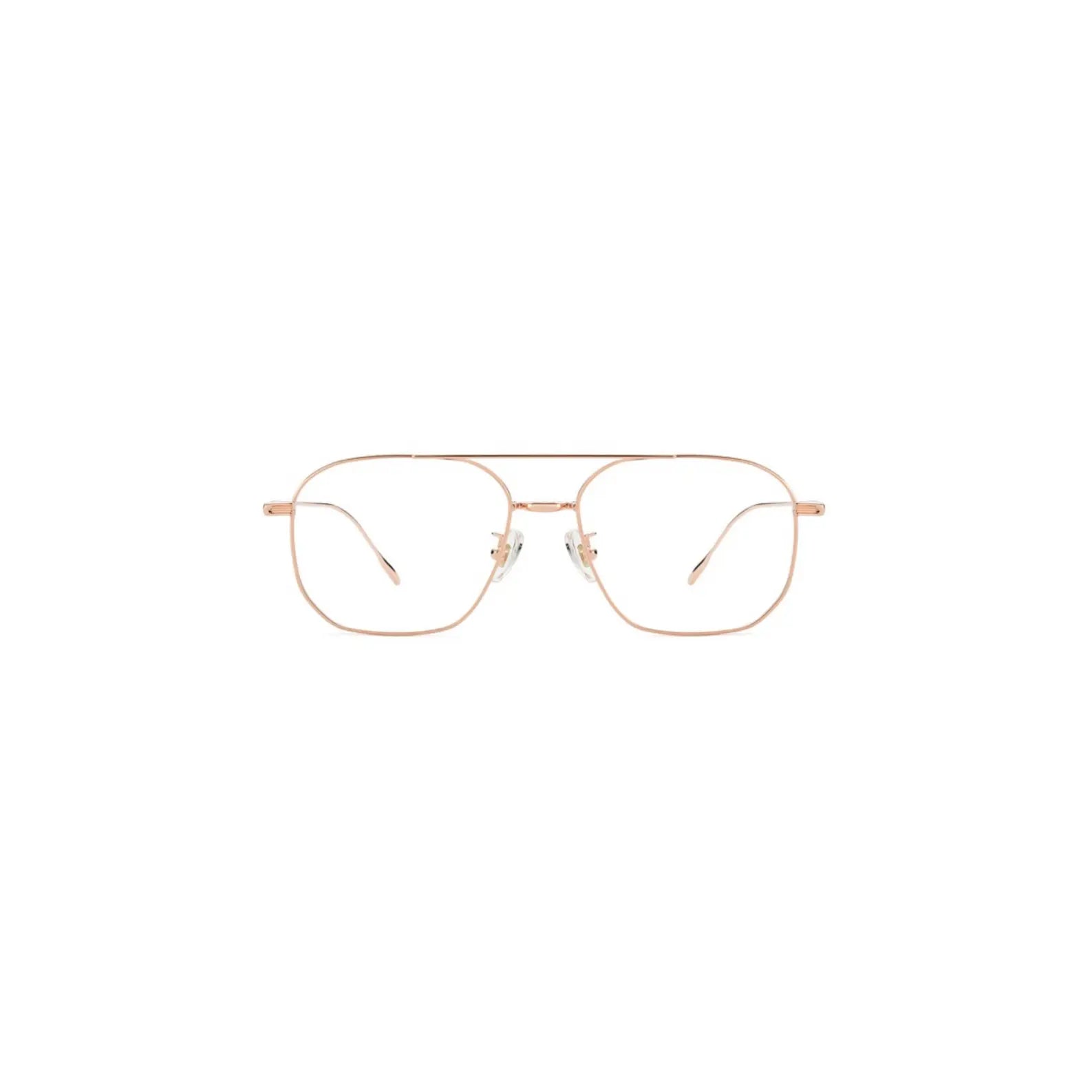 Gold-framed eyeglasses on a white background
