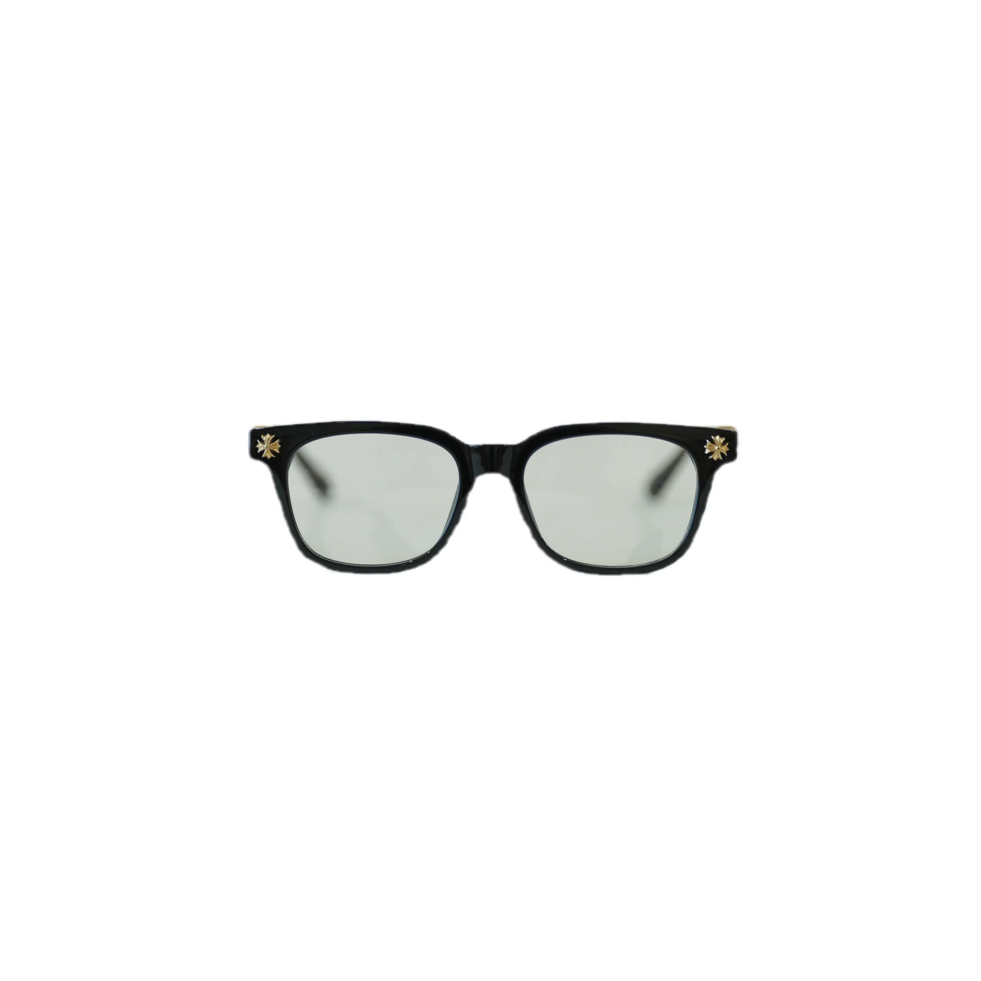 Black non-optical glasses with clear lenses on a white background