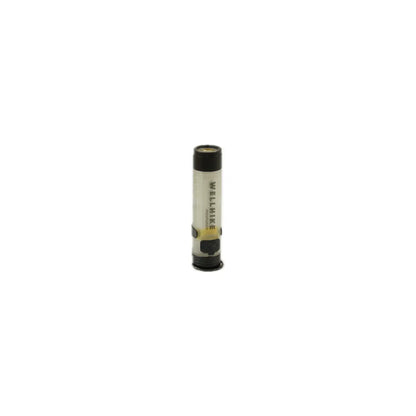 A single wellhike shotgun cartridge with a transparent body and black end, displayed against a white background.