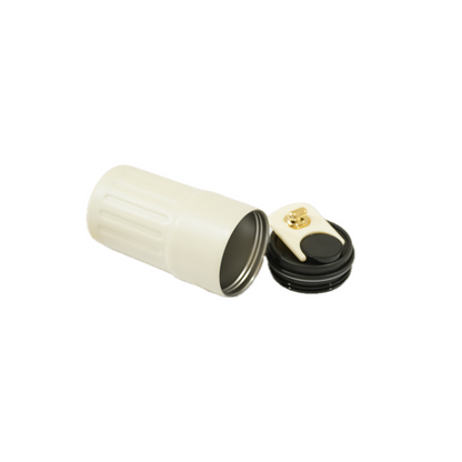 A Weather Smart Coffee Mug with a detachable, lying on a plain background.