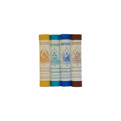 Ancient Bhutan Bodhi Tree Tibetan Incense Sticks Set - Zambala, Medicine Buddha, Long Life, and Manjushree Handmade Herbal Incense for Meditation and Yoga.