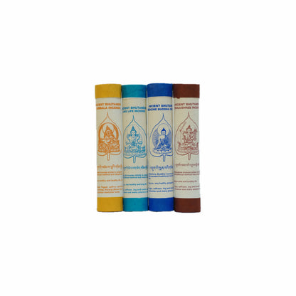 Ancient Bhutan Bodhi Tree Tibetan Incense Sticks Set - Zambala, Medicine Buddha, Long Life, and Manjushree Handmade Herbal Incense for Meditation and Yoga.
