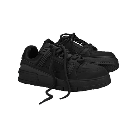 Black Knight INS style men’s black sports casual shoes with non-slip wear-resistant chunky sole and height-increasing design for everyday comfort and style