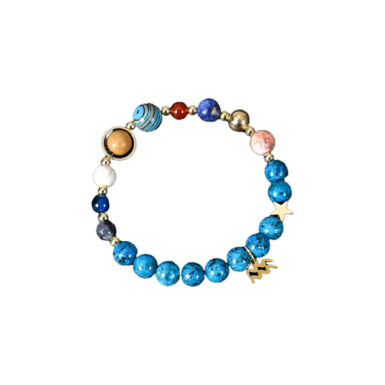 Blue Constellation Crystal Bracelet Aquarius with zodiac charm and natural blue stone beads, designed for creativity, clarity, protection, and balance.