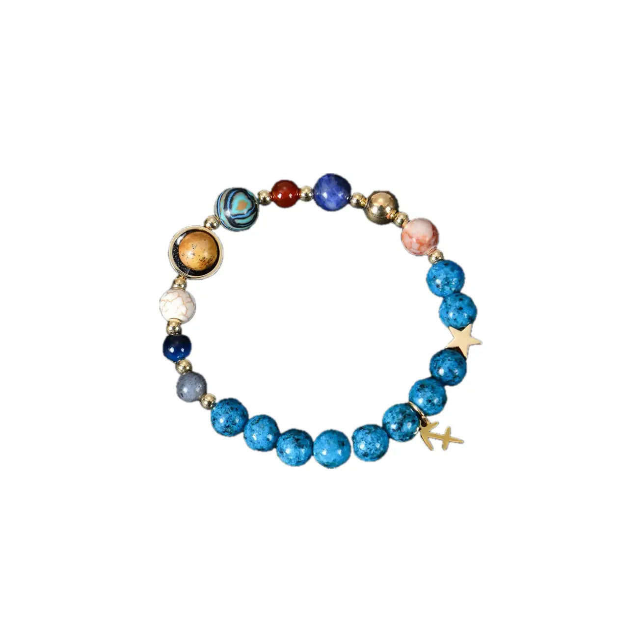 Blue Constellation Crystal Bracelet Sagittarius with zodiac charm and natural blue stone beads, designed for freedom, positivity, protection, and balance.