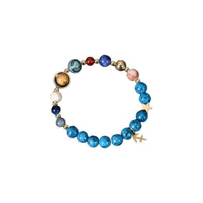 Blue Constellation Crystal Bracelet Sagittarius with zodiac charm and natural blue stone beads, designed for freedom, positivity, protection, and balance.