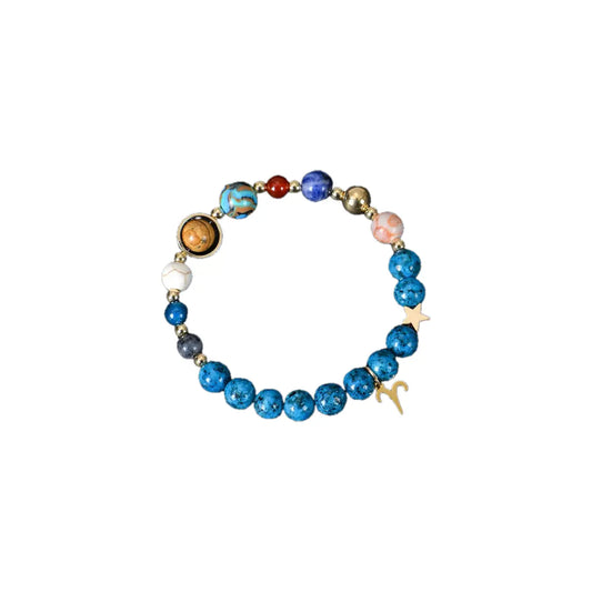 Blue Constellation Crystal Bracelet Aries with zodiac charm and natural blue stone beads, designed for energy, protection, confidence, and balance.