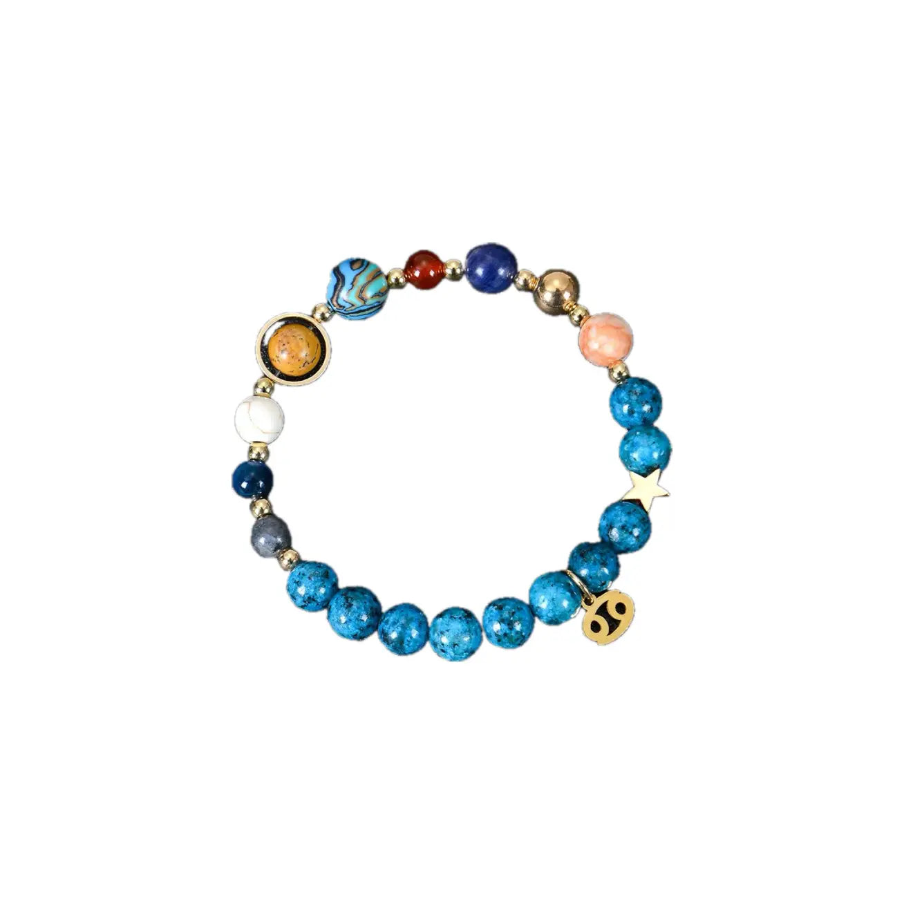 Blue Constellation Crystal Bracelet Cancer with zodiac charm and natural blue stone beads, designed for emotional healing, protection, and inner balance.