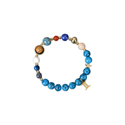 Blue Constellation Crystal Bracelet Gemini with zodiac charm and natural blue stone beads, designed for clarity, communication, energy, and balance.