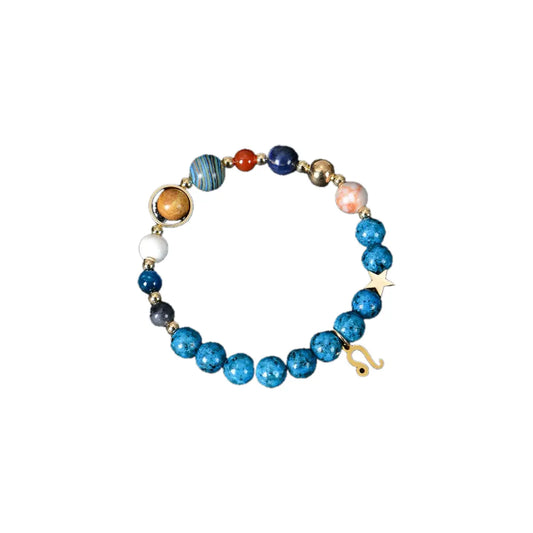 Blue Constellation Crystal Bracelet Leo with zodiac charm and natural blue stone beads, designed for confidence, vitality, protection, and energy balance.