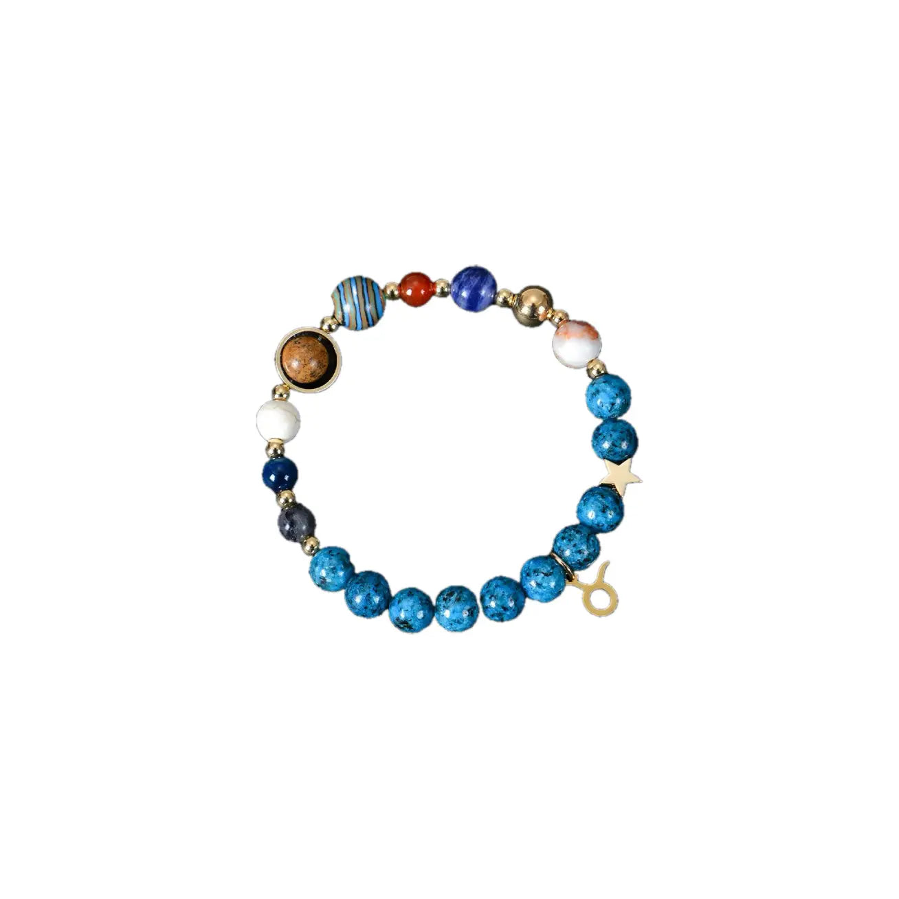 Blue Constellation Crystal Bracelet Taurus with zodiac charm and natural blue stone beads, designed for grounding, stability, protection, and balance.