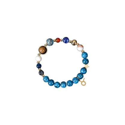 Blue Constellation Crystal Bracelet Taurus with zodiac charm and natural blue stone beads, designed for grounding, stability, protection, and balance.
