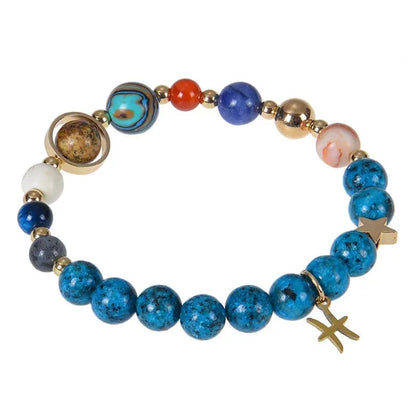 Singoau Blue Constellation Crystal Bracelet with zodiac charm and natural blue stone beads, designed for energy balance, protection, and spiritual alignment.