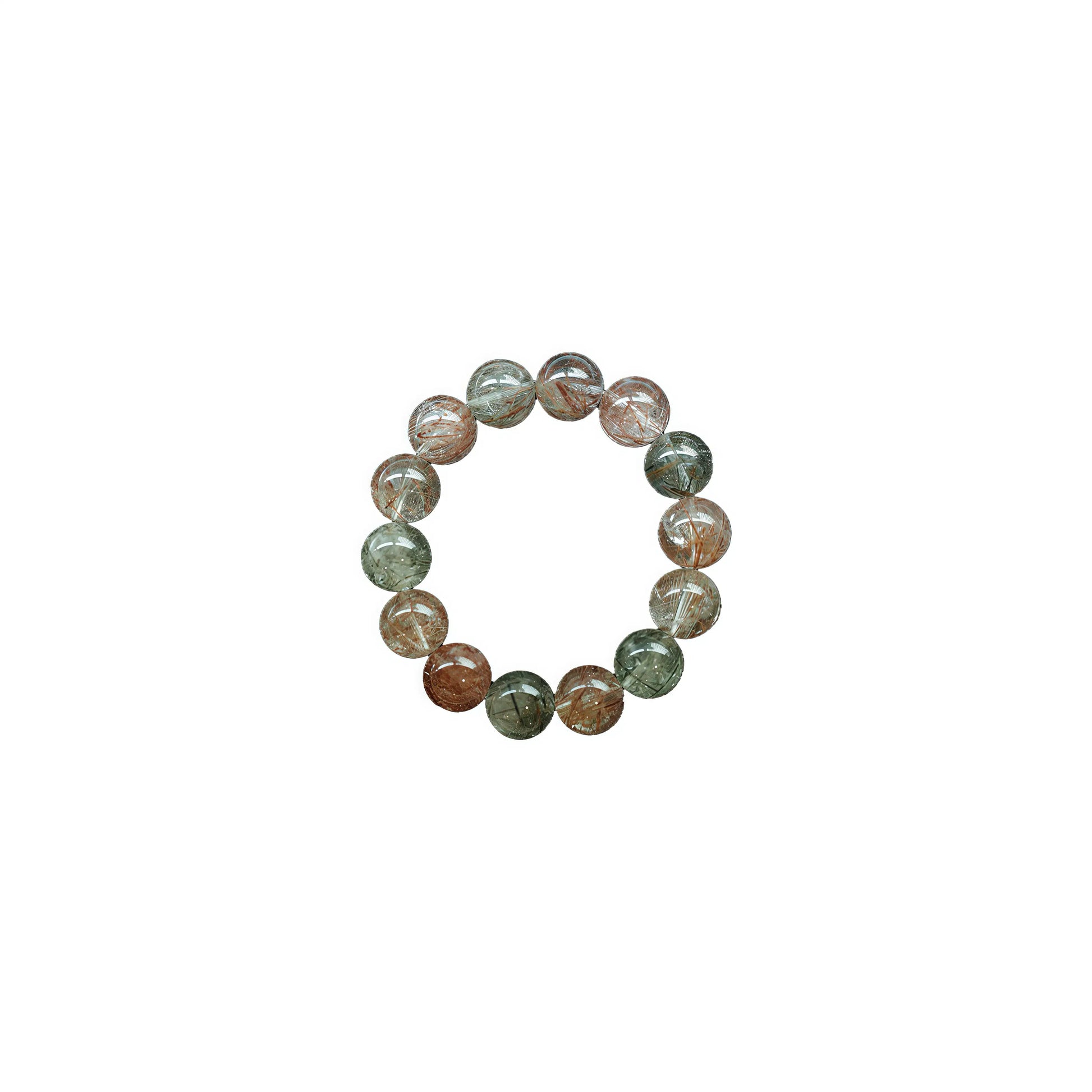Handcrafted natural crystal bracelet featuring Copper and Green Rutilated Quartz beads for wealth attraction and career success, styled for mindful living at Singoau