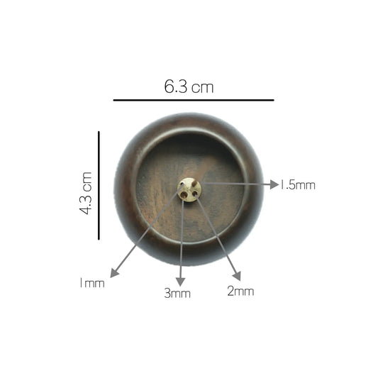 Top view of a Wabi-Sabi Walnut Wood Incense Holder – Zen Vintage Minimalist
 with dimensions labeled on a white background