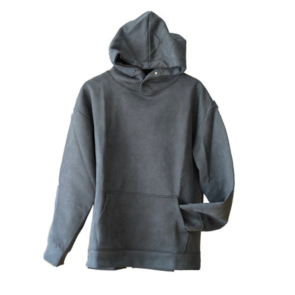 Unisex oversized suede fleece hoodie with drop shoulders, kangaroo pocket, and adjustable hood, offering cozy comfort and minimalist style for casual wear.