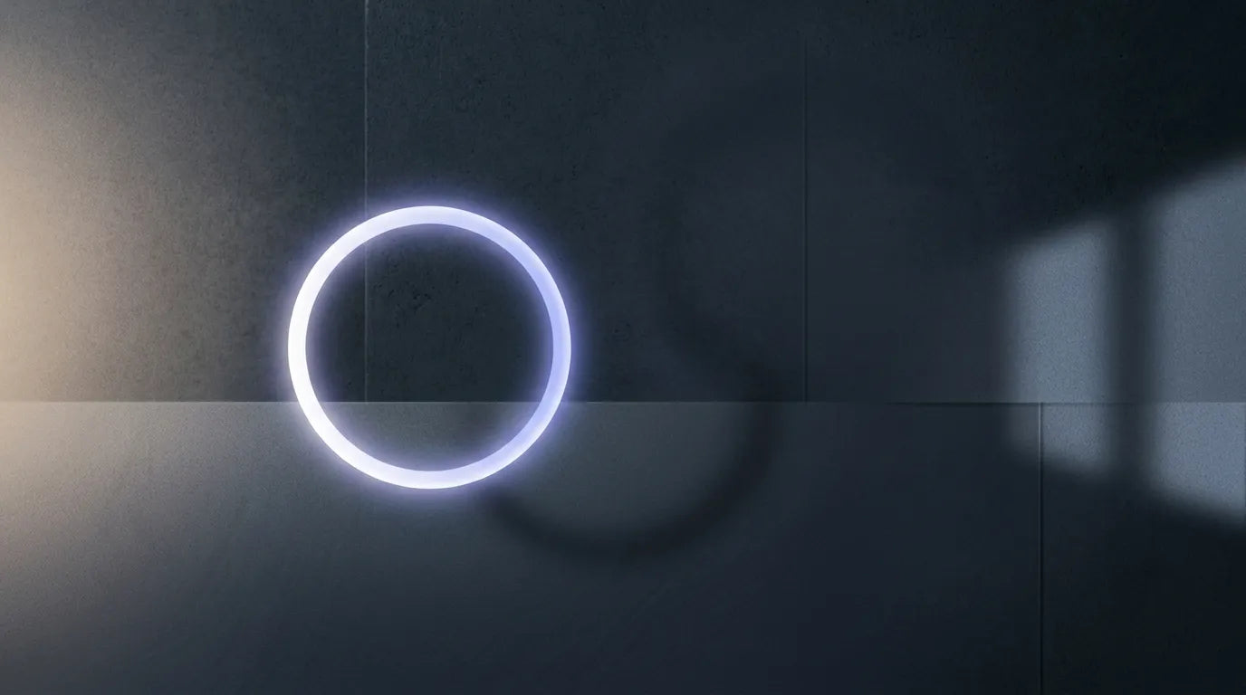Neon blue ring light on a dark textured background