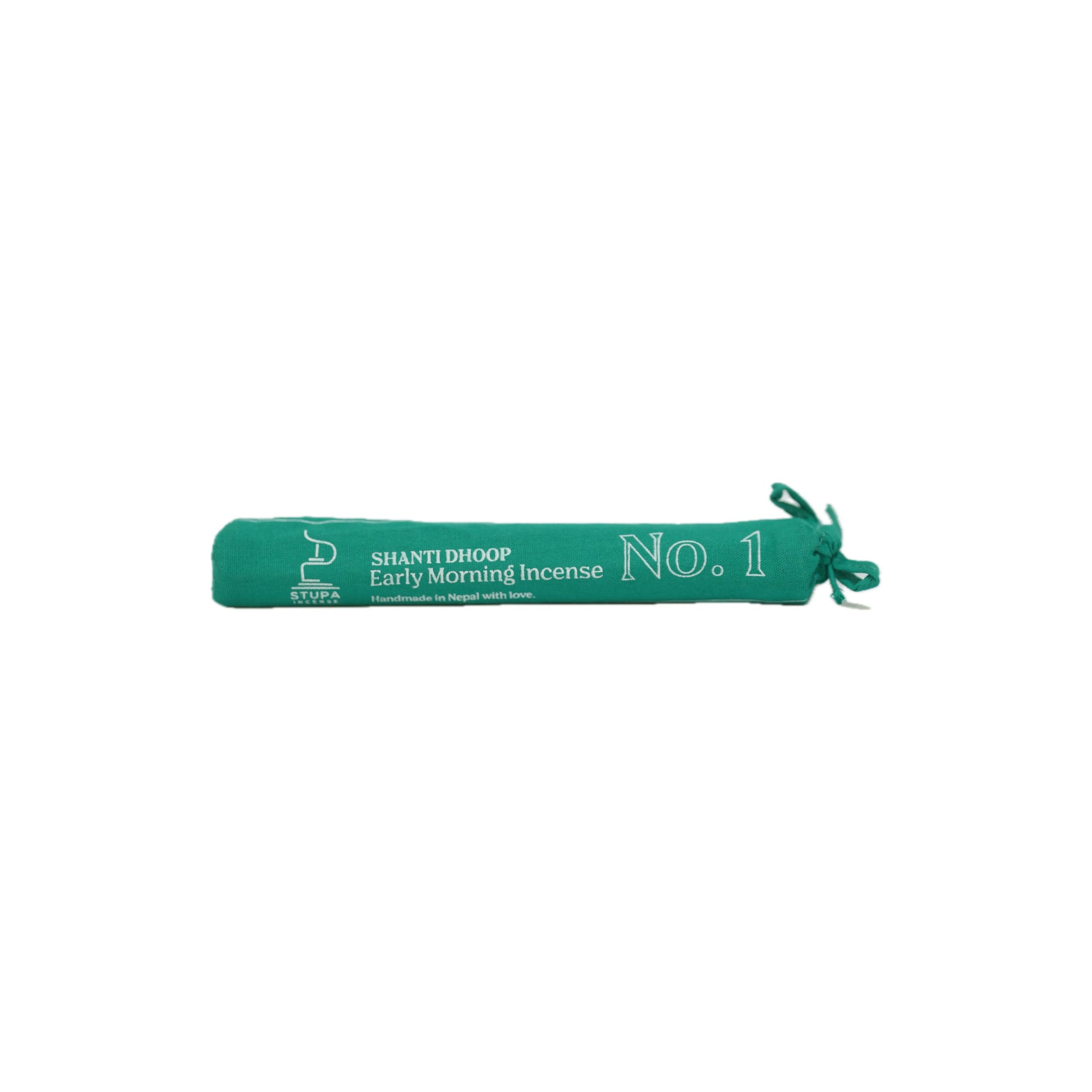 The green 'NO. 1 Early Morning Incense' tube by STUPA, handcrafted in Nepal without essential oils for fresh spatial energy, intention setting, and sun-gazing meditation.